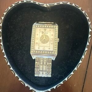 Brighton Silver Crystal-Accented Rectangular Bracelet Watch